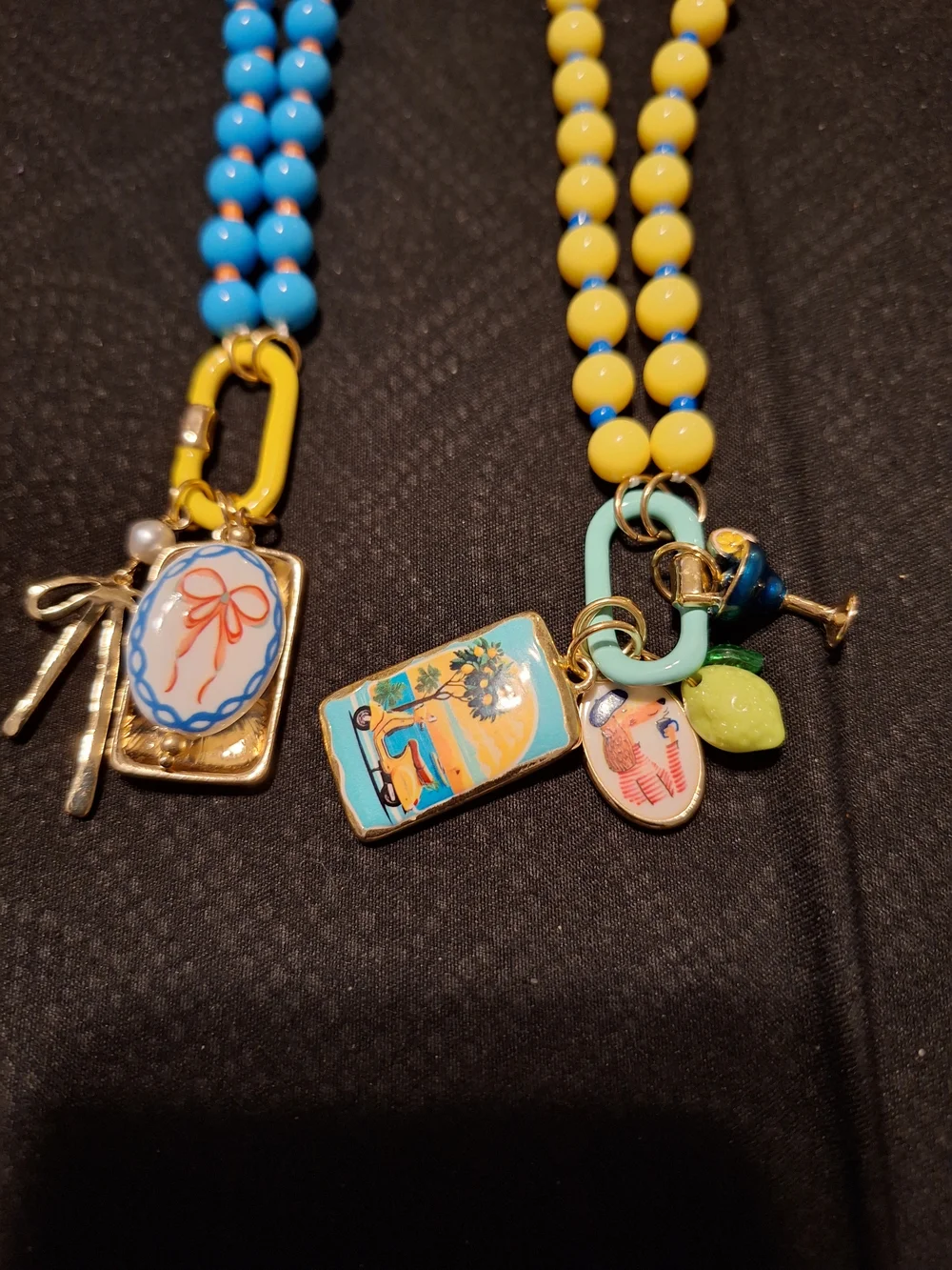 Kids Beaded Charm Necklace - Blue & Yellow